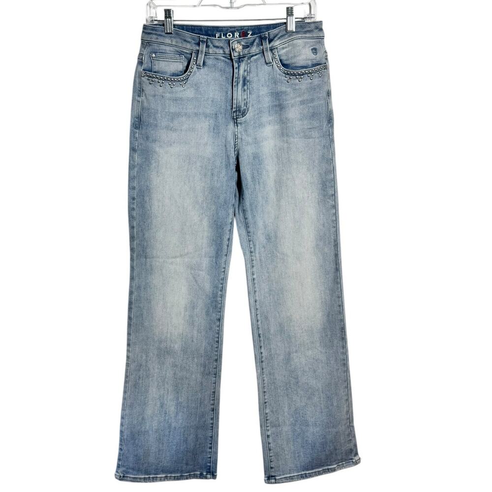 Florez Sophie Stud Jeans Women 28 Cool Blue Light Wash Straight Leg Minimal